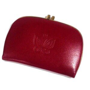 Compact Burgundy Butterfly Coin Purse – Leather, 3 Compartments, Women's Style